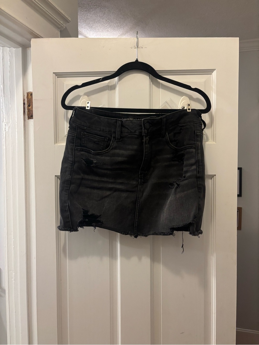 American Eagle Outfitters Black Distressed Denim Mini Skirt
